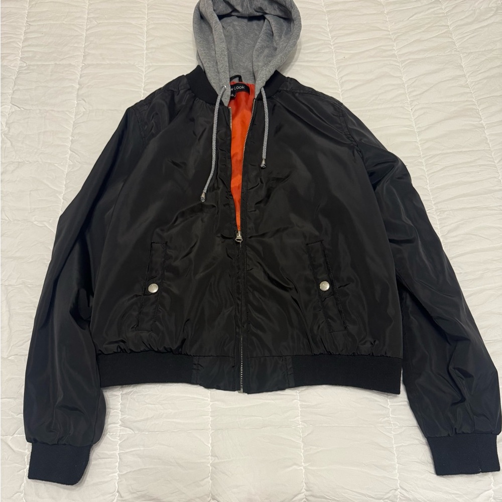 New Look Black and Gray Puffer Jacket with Hood